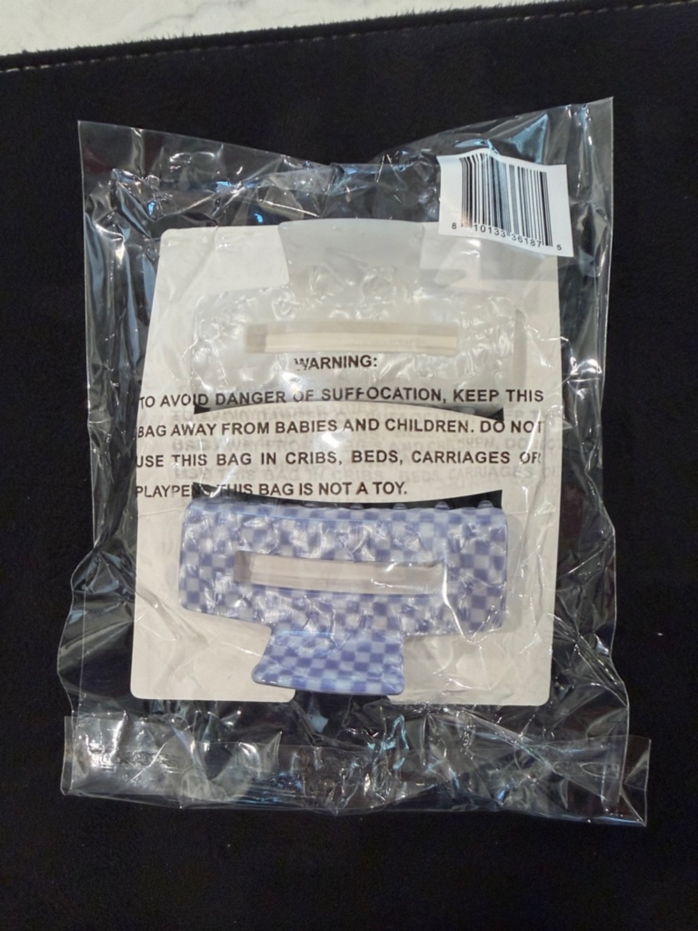 Source Unknown White and Light Blue Marbled Rectangle Hair Clips - Picture 4 of 4